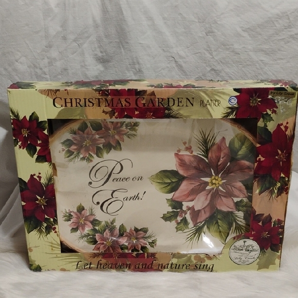 New Vintage Lily Creek Christmas Garden Platter W Poinsettia Design #202 - Picture 1 of 6
